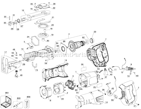 Page A Diagram and Parts List for RS601 Type 1 Black and Decker Reciprocating Saw